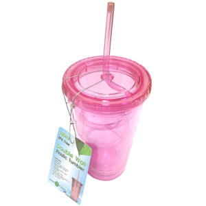 Čaša za vodu sa slamkom i poklopcem 500 ml roze